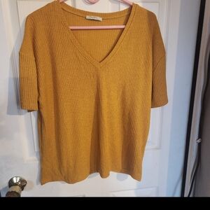 Zara Mustard Short Sleeve Ribbed Top